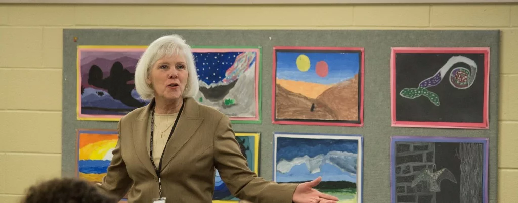 CCSD21 Superintendent Dr. Kate Hyland speaks to other educators