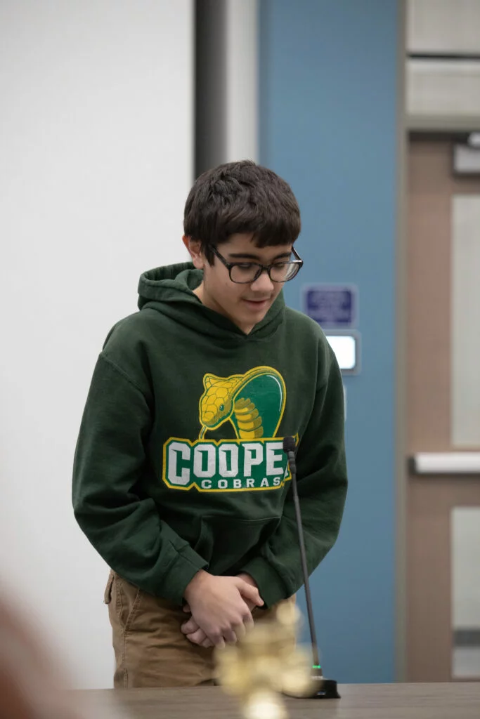 Devin, an eighth grader at Cooper, who earned second place in the bee