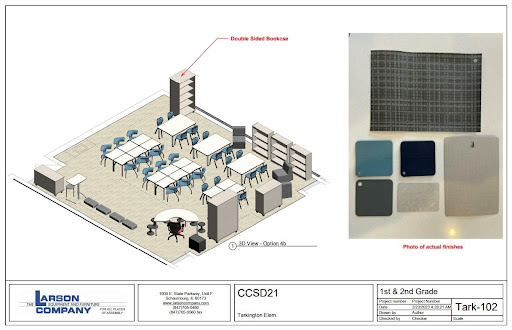A proposed layout of first- and second-grade classrooms with updated furniture