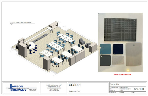 A proposed layout of third-, fourth- and fifth-grade classrooms with updated furniture