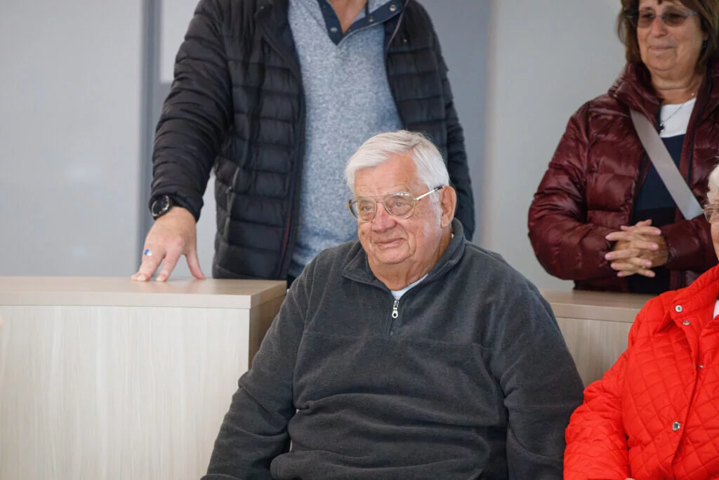 Greg Klatecki, former president of the Village of Wheeling (and retired teacher from Holmes) watches on during the ceremony