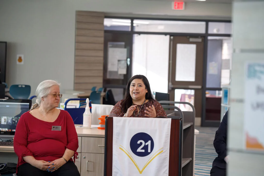 Jenny Lagunas, principal of Holmes, describes how the new library is a huge change from her time as a student