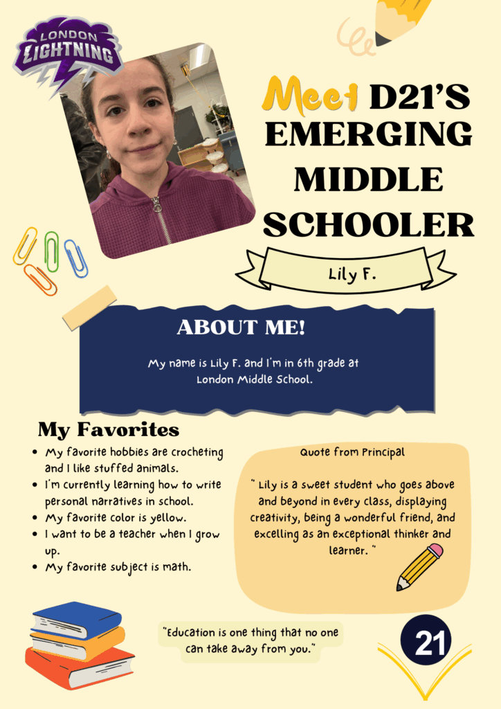 Flyer sharing facts about student Lily F 