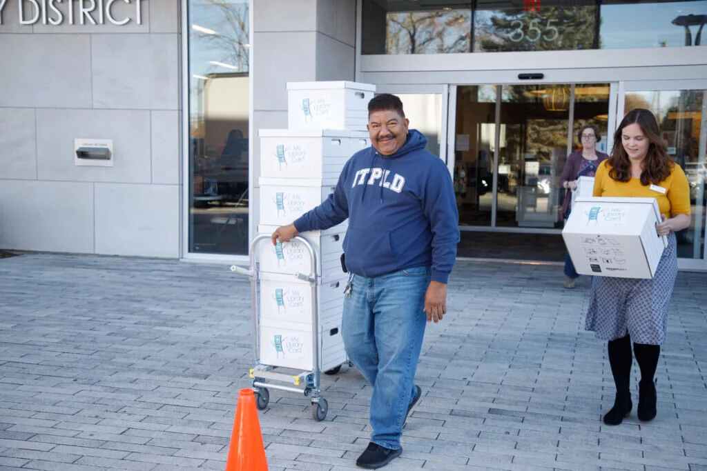 The first round of boxes being delivered to the truck.