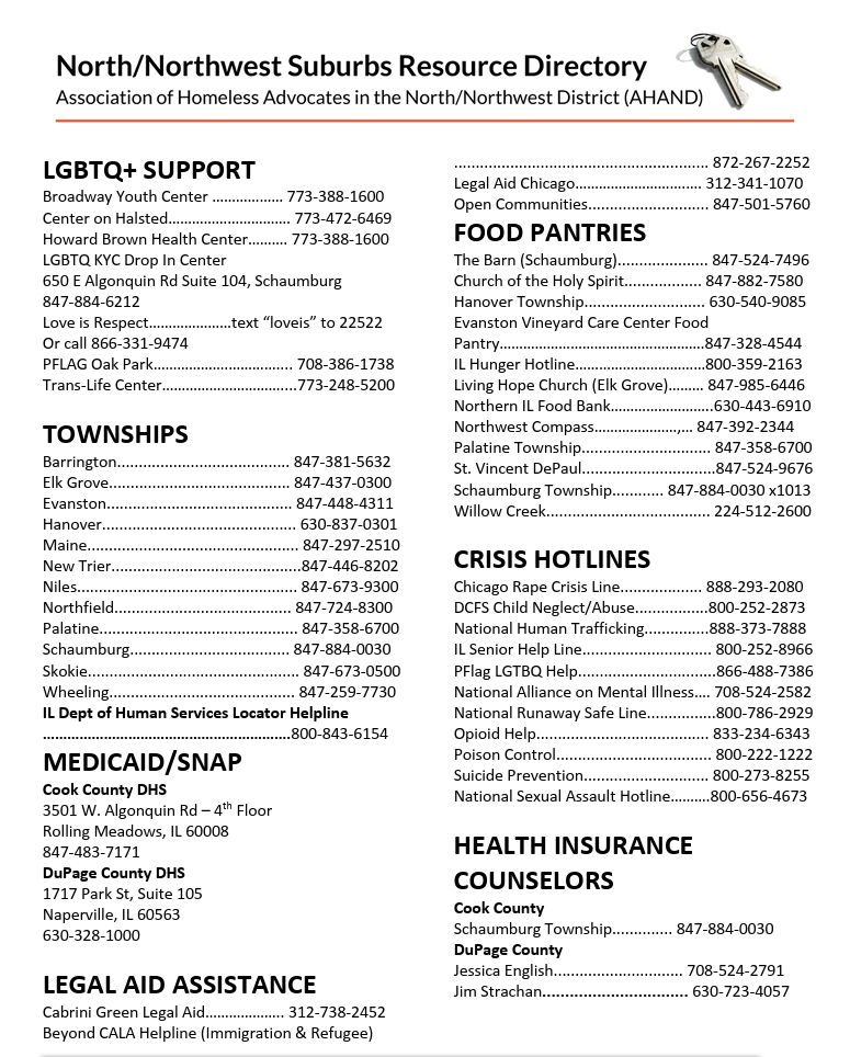 Resources for community in the Northwest Suburbs