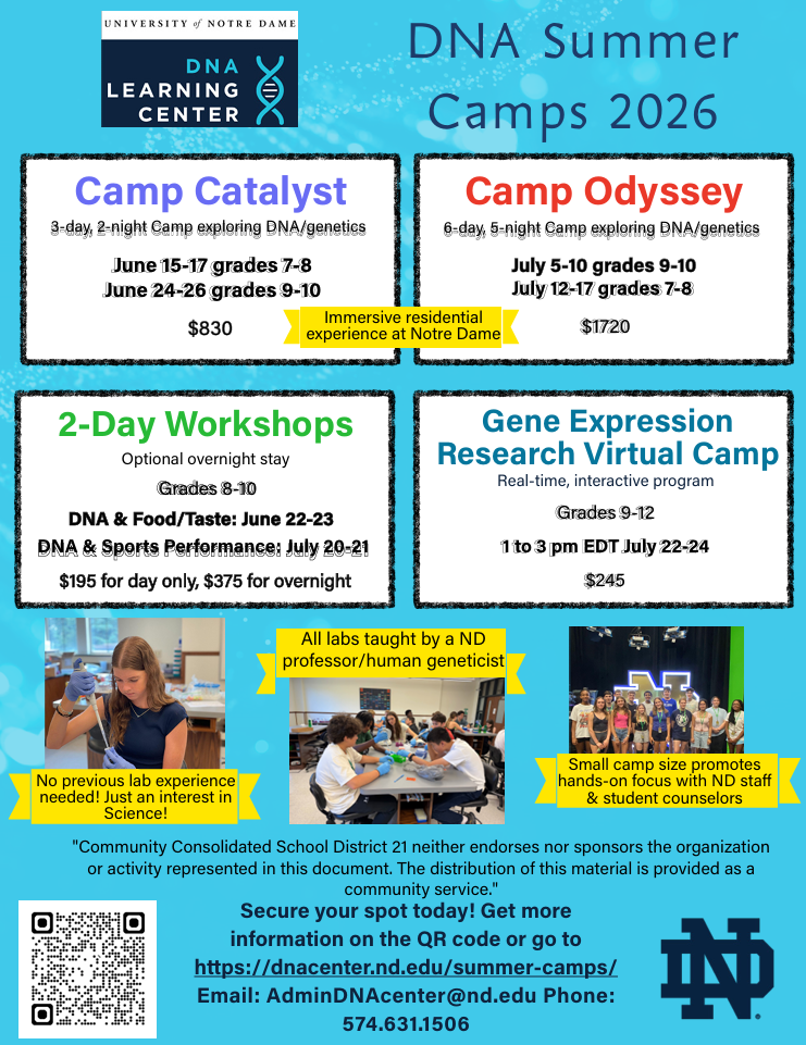 Flyer with details for DNA summer camp 