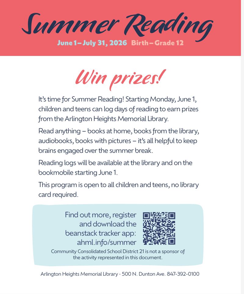 Information for summer reading program for children.