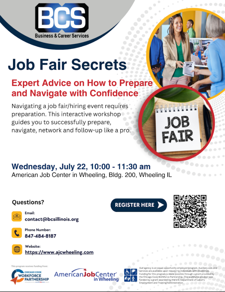 Job search and career services drop in assistance flyer.