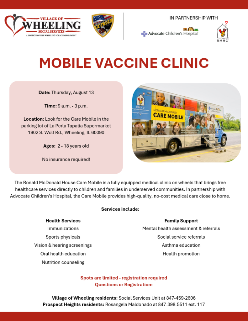 Flyer with information for the mobile vaccine clinic.