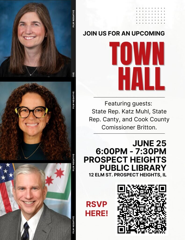 Graphic promoting upcoming town hall event featuring state reps and commissioner. 